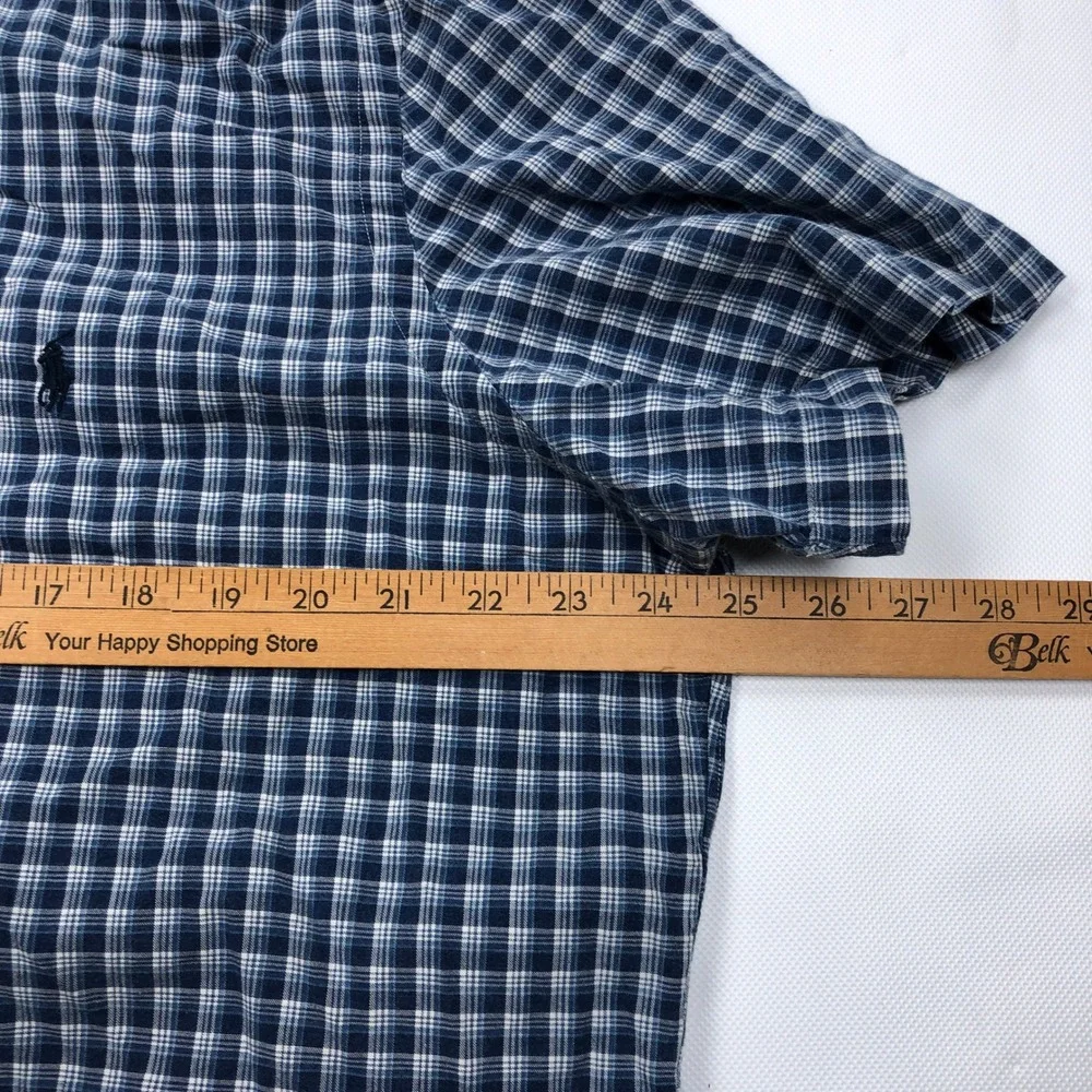 Polo Ralph Lauren Mens XL Indigo Oxford Plaid Short Sleeve Button Down Shirt